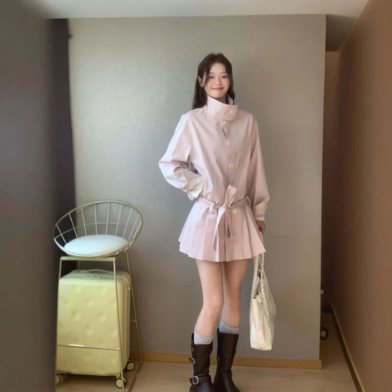 韩系温柔风超好看收腰修身连衣裙小众漂亮独特百褶小裙子2025秋季