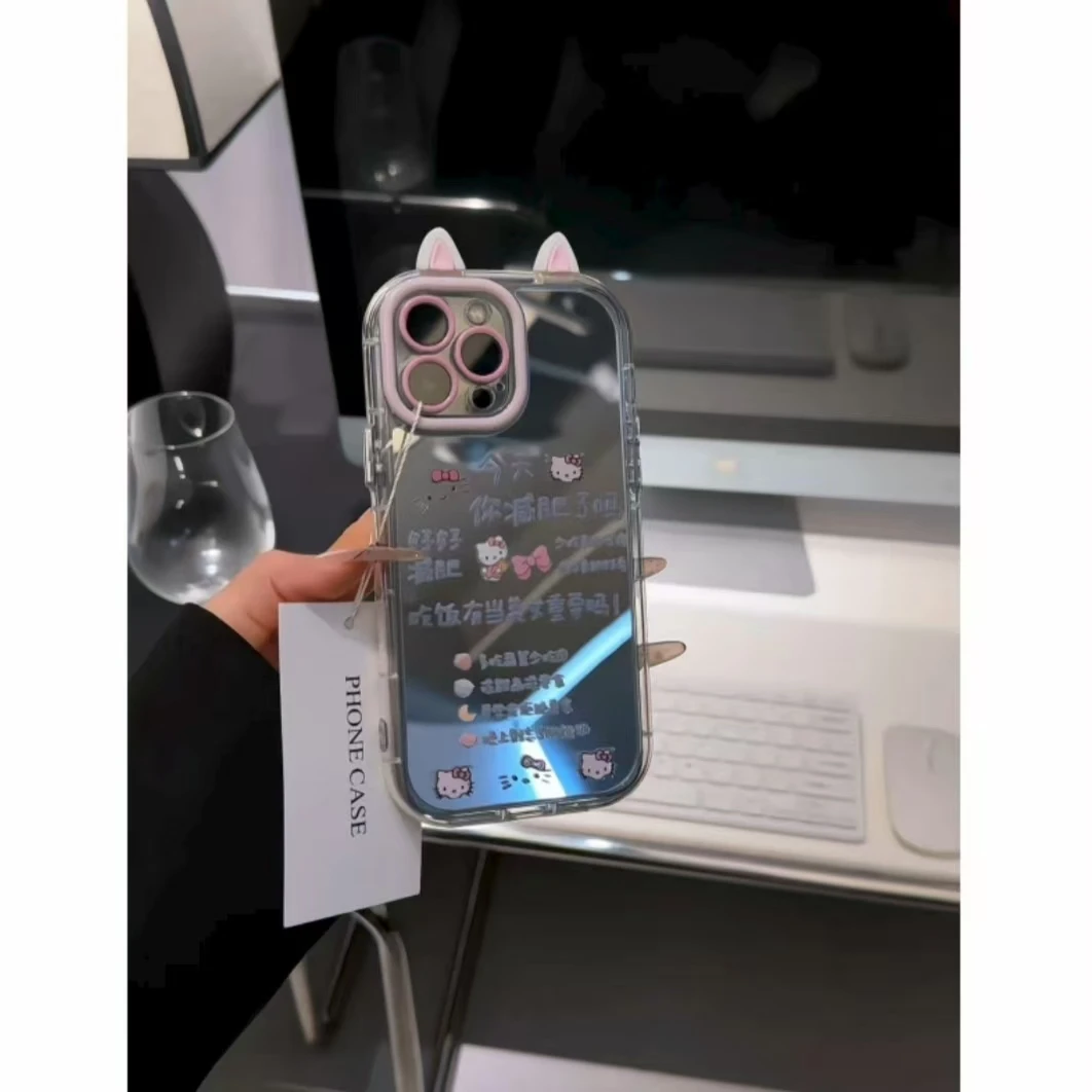 励志文字猫咪奶油镜面手机壳适用苹果16华为p70oppo小米15vivo