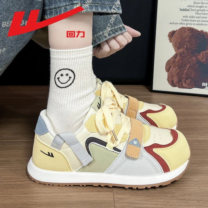 回力大头德训鞋子女2025新款厚底百搭软底轻便圆头少女心面包板鞋