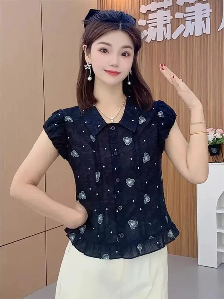 时尚衬衫女2025夏季新款洋气遮肉显瘦减龄设计感轻薄百搭短袖上衣