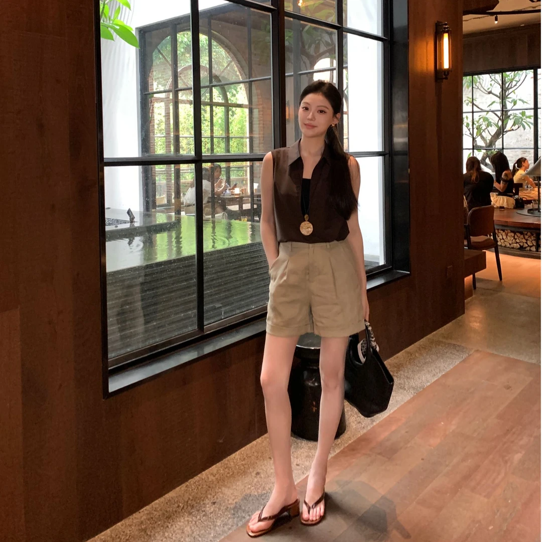 现货 JINY 静一【夏野疏麻】静奢老钱|度假感简约短裤女夏休闲裤宽