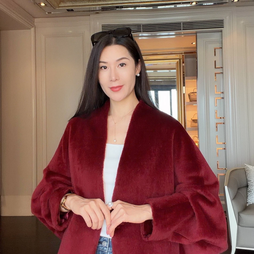 【高奢品质】皇室婴驼绒时尚酒红色外套CD2168357