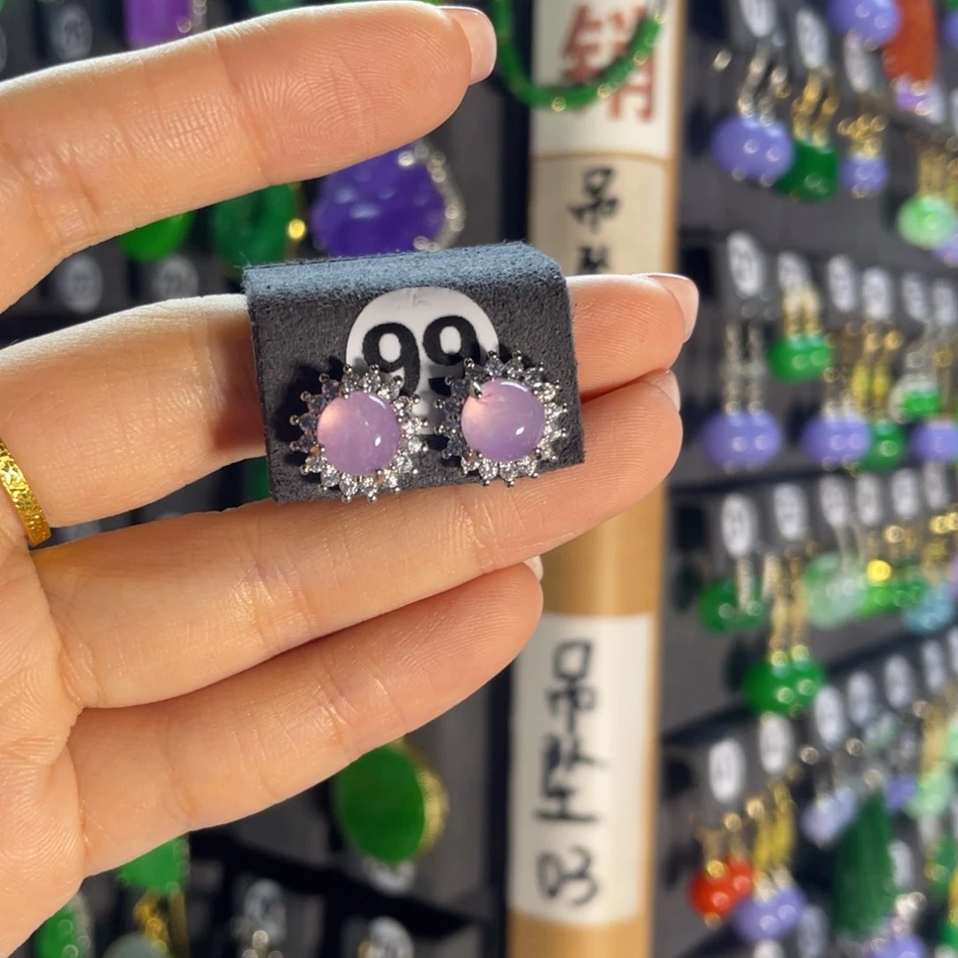 翡翠银S925镶嵌耳饰99