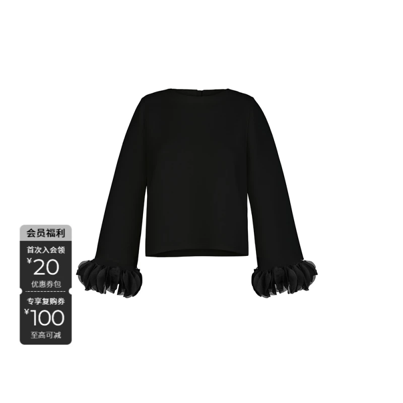 S·DEER圣迪奥秋冬新款法式高端气质长袖黑色精致时尚百搭短款上衣