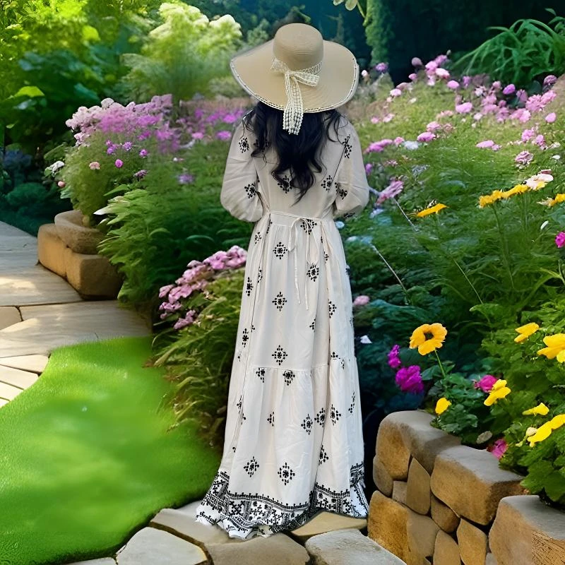 夏季碎花韩版沙滩裙江南风扎染长裙法式大摆裙连衣裙气质显瘦女裙