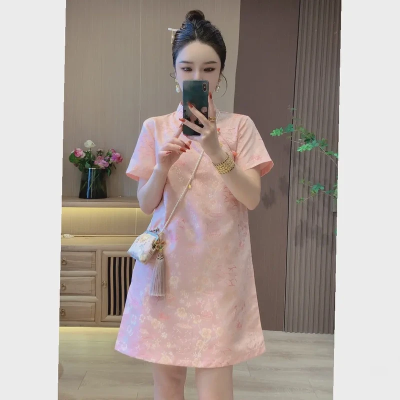 【粉宝瓶】新中式国风提花旗袍裙连衣裙裙子女