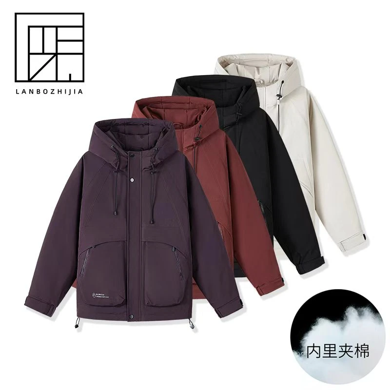 兰博之嘉 新款工装连帽秋季男士宽松百搭棉服休闲运动棉衣外套