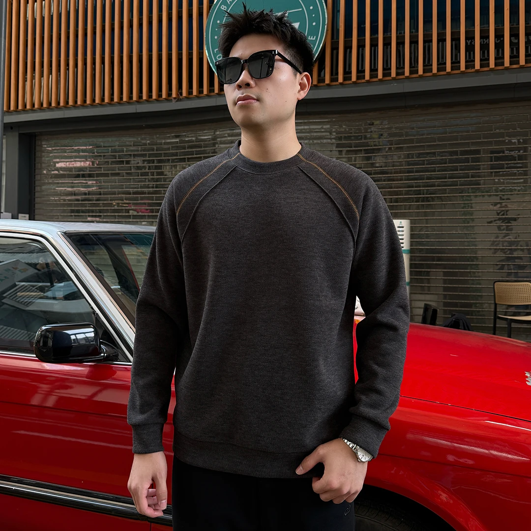 【雪峰绒】双纱花白哈苏线卫衣男士卫衣男款打底衫加厚亲肤保暖H15