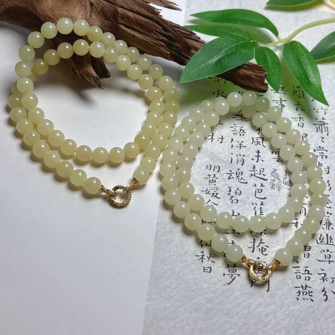《铁头老猪》HC080（2）和田玉山料圆珠素圈项链约8mm多样性发其一