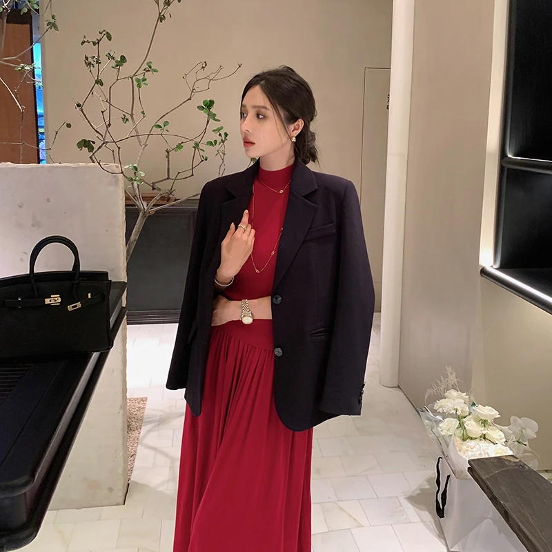 林关关今年流行爆款套装裙半身裙两件套红色连衣裙女秋61755