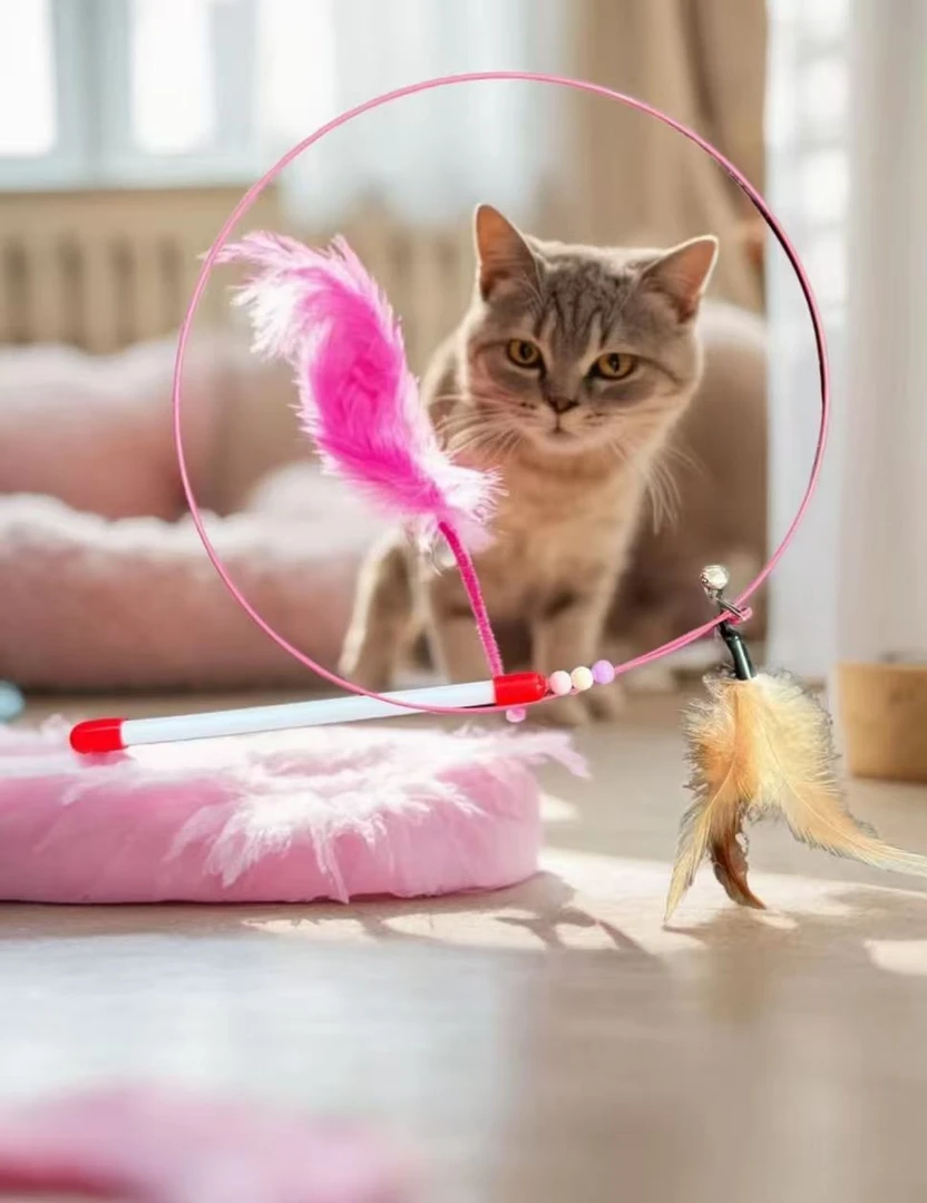 钢丝彩色羽毛带铃铛逗猫棒猫咪互动解闷神器宠物用品