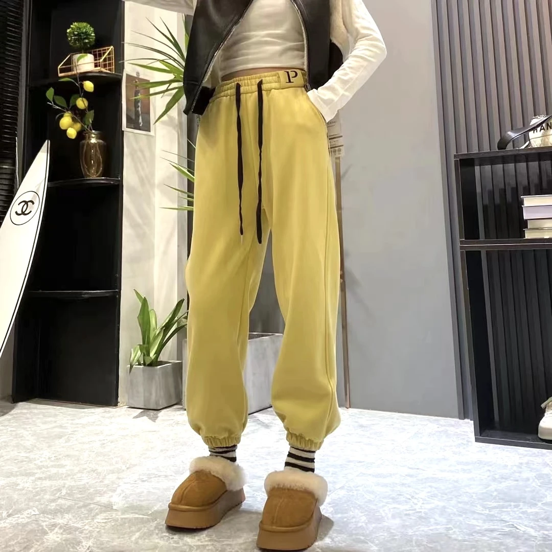P字母加绒卫裤百搭显瘦休闲运动束脚卫裤