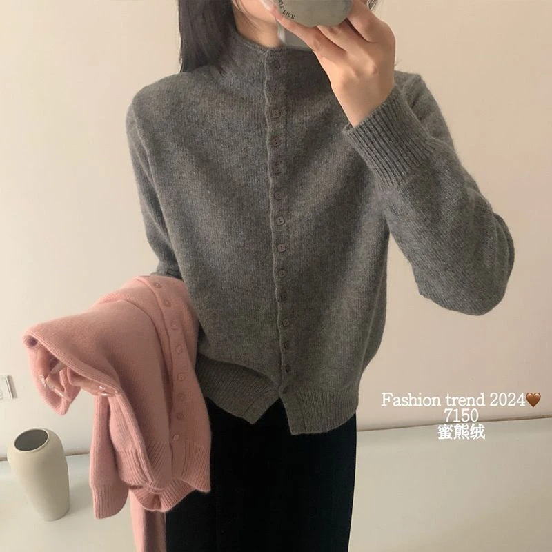 正品撤柜高领羊毛衫秋冬新款半高领针织开衫长袖毛半高领混纺毛衣