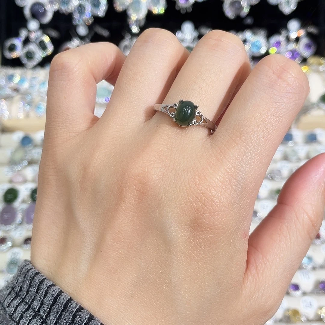 蛇纹石玉银S925镶嵌戒指
