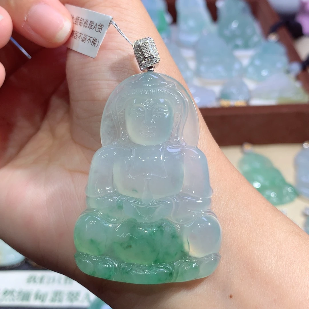 吊坠(不含链)18K金镶嵌翡翠观音