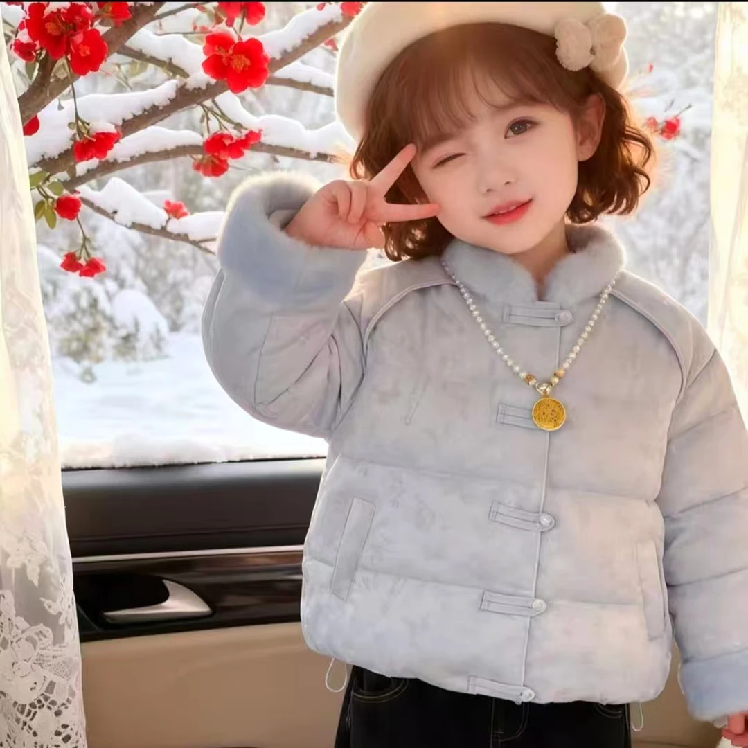 新品女童棉衣中式国风提花拜年棉服2025年新款大中小女童亲子装潮