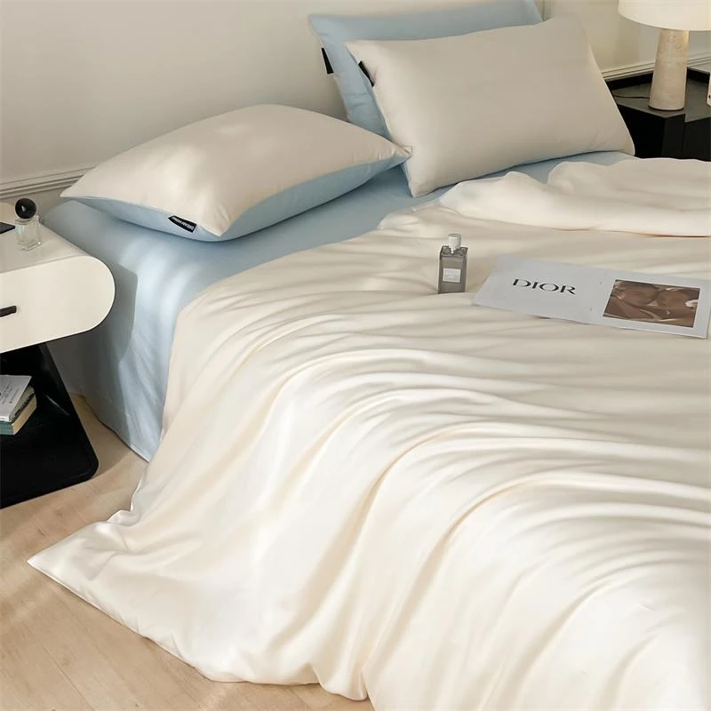 轻奢高级感夏季冰丝四件套裸睡夏凉真丝床单被套床品三件套床上用