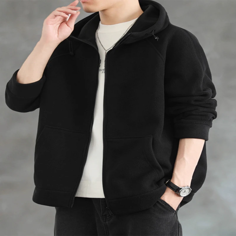 仓石一树春秋季双面奥粒绒卫衣开衫男款外套连帽痞帅加厚休闲夹克