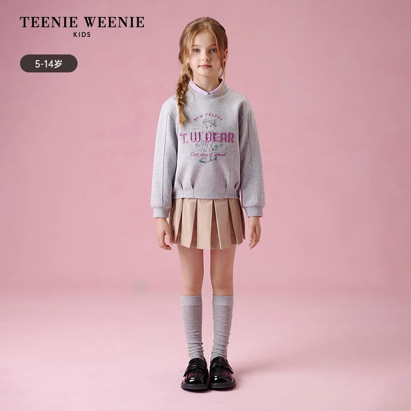 TeenieWeenieKids小熊童装25年秋女童绣印花套头卫衣TKMW253852A