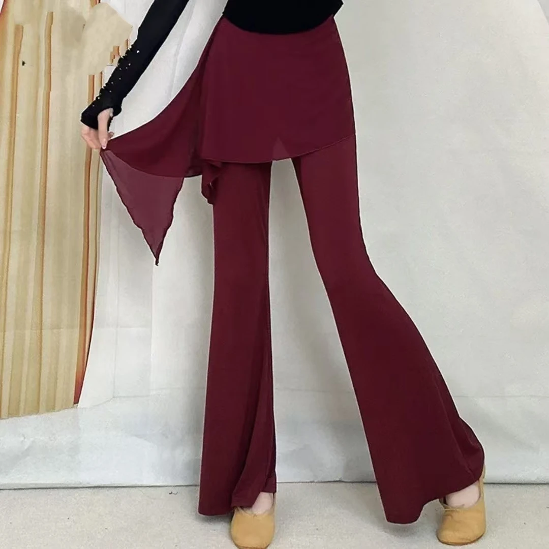 新款春秋季女现代舞蹈服女高腰飘带宽松阔腿裤古典舞练功形体裤