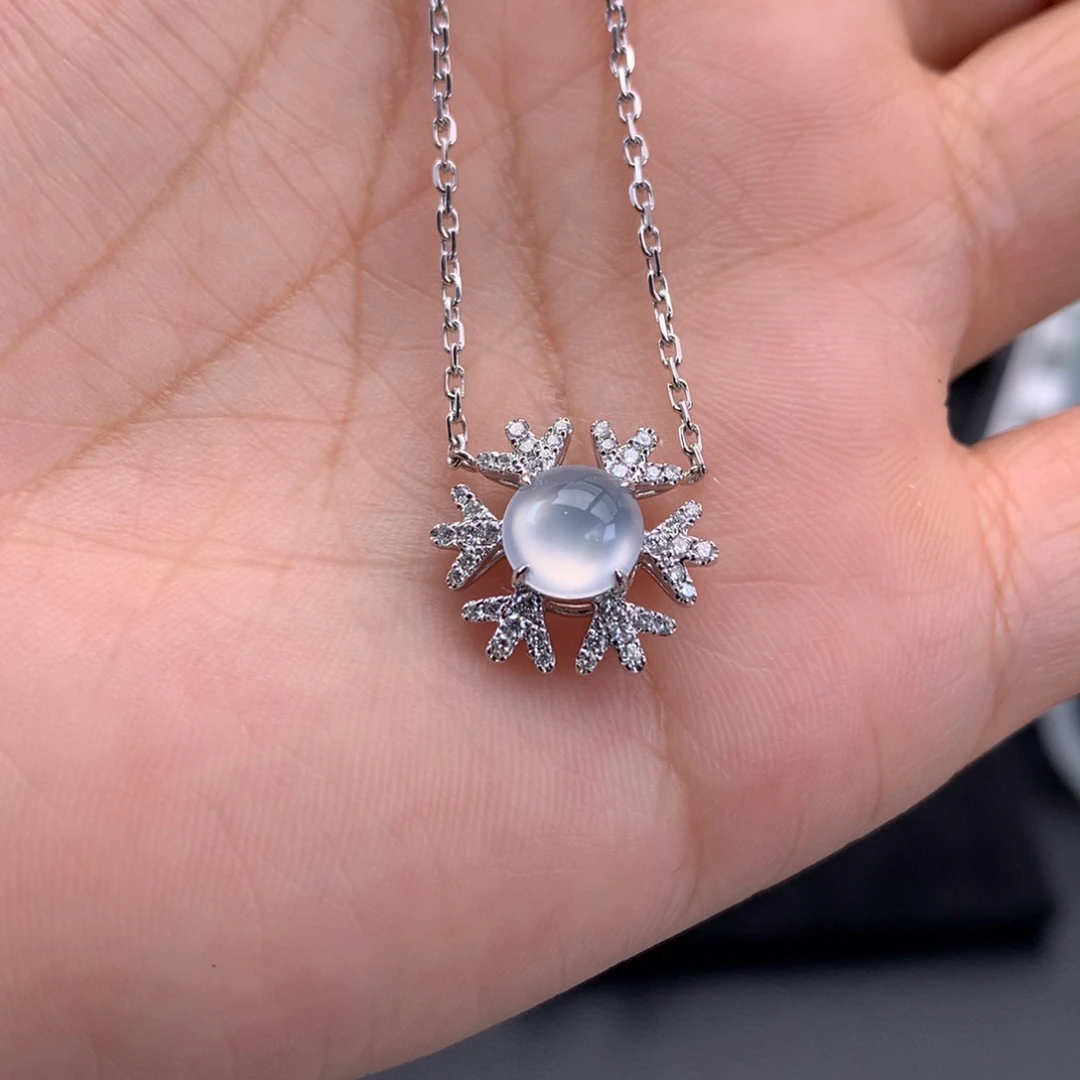 翡翠未镶嵌颈饰冰蛋面雪花套链（价3000）