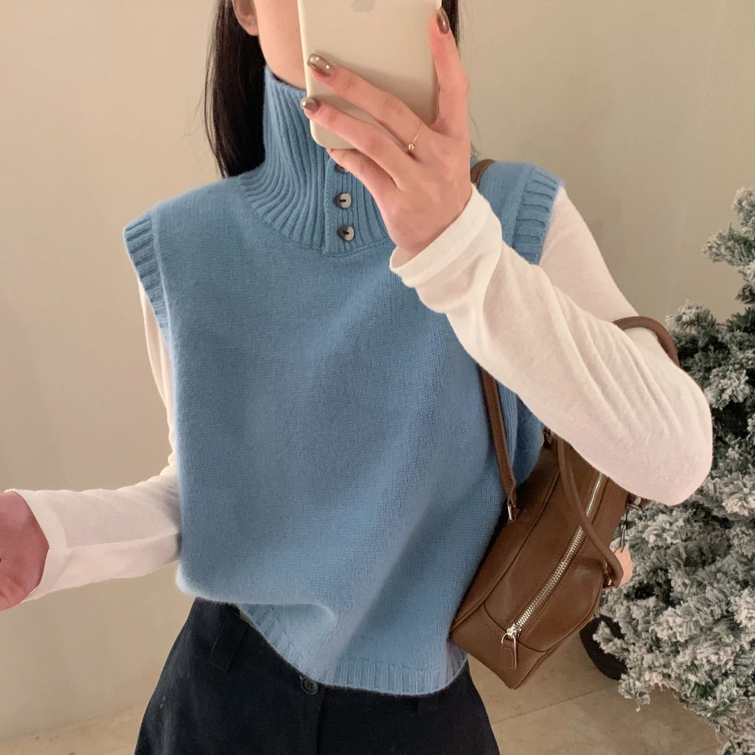 【素简.960120反季特价】秋冬100绵羊毛立领背心红人上新羊毛衫