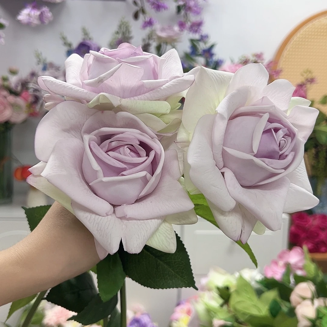 3枝紫色手感水晶玫瑰