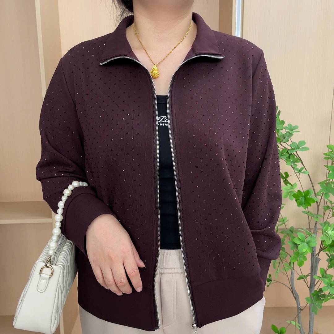 早秋新款烫钻拉链外套大码百搭宽松显瘦GLY3173
