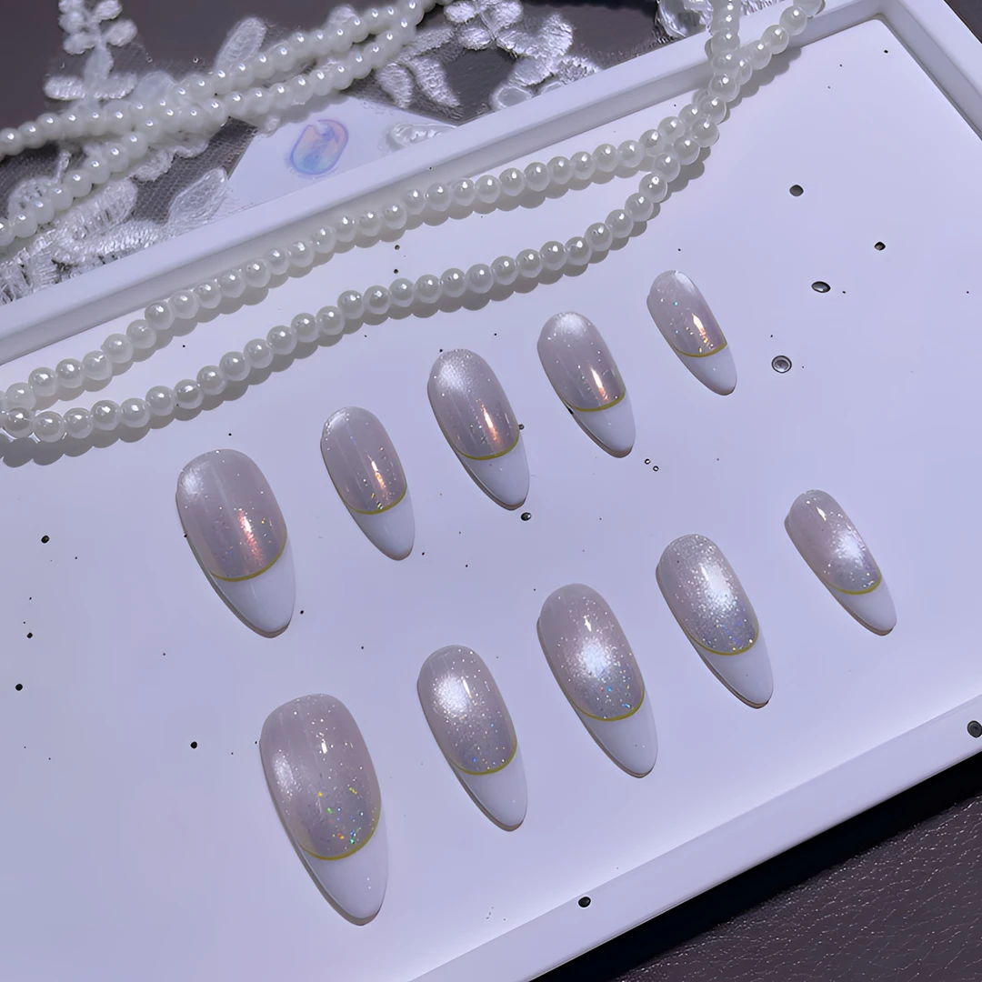 A1643『灵珠法式』轻奢质感盈润亮泽猫光微笑线法式纯手工穿戴甲