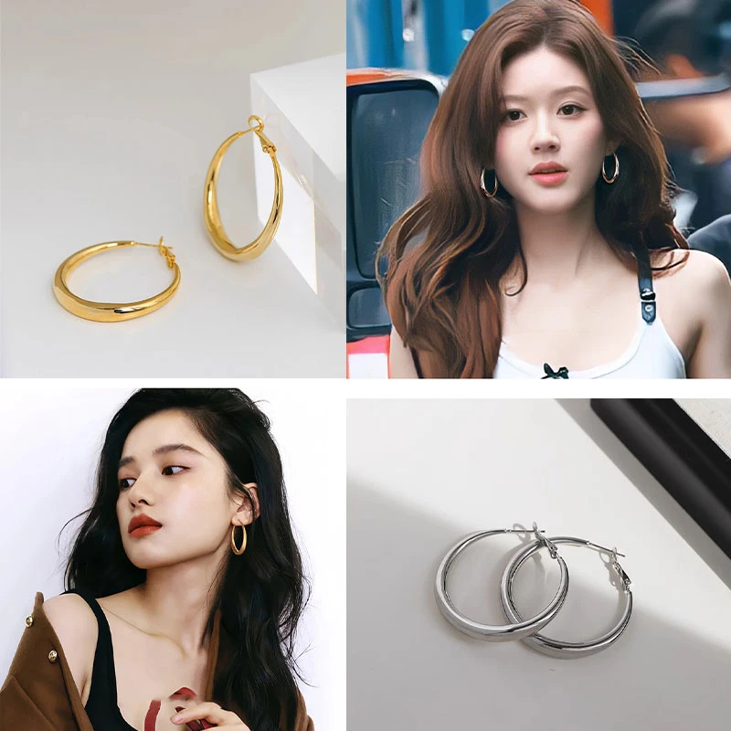 大耳圈耳针高级感素圈耳环2025新款爆款圆圈耳钉宽圈爆款耳饰7214