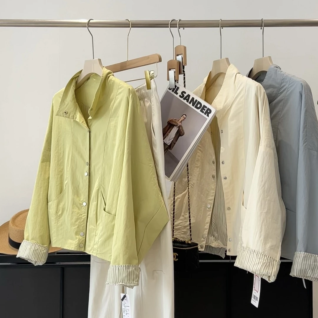 韩系简约款~宽松遮肉！立领排扣卷边袖极简温柔风短款外套