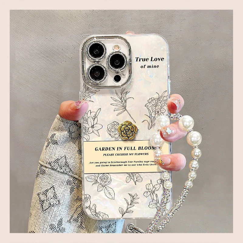 山茶花公仔适用苹果15vivo华为oppo小米iPhone16精孔贝壳纹手机壳