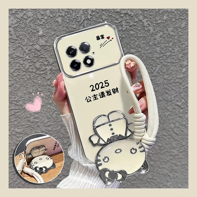 适用【一加ace3】大视窗手机壳公主请发财补妆镜支架全包壳女款可爱