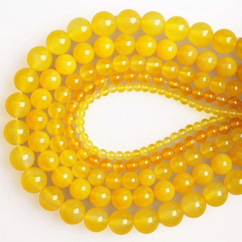 天然黄玛瑙圆珠有孔散珠半成品可DIY做手串锁骨链当配珠配件饰品