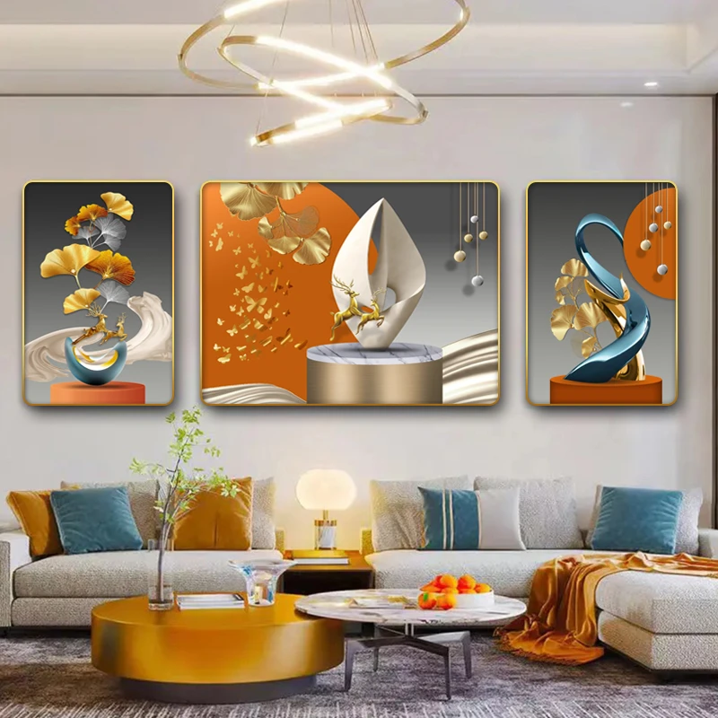 J11银杏叶客厅装饰挂画沙发背景装饰画客厅背景墙挂画镶钻捡漏