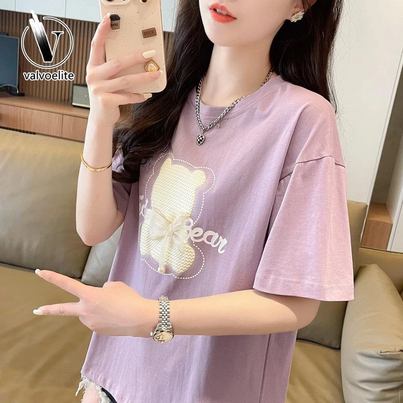 VALVOELITE设计感小众短袖体恤女夏装新款宽松大码半袖蝴蝶结上衣