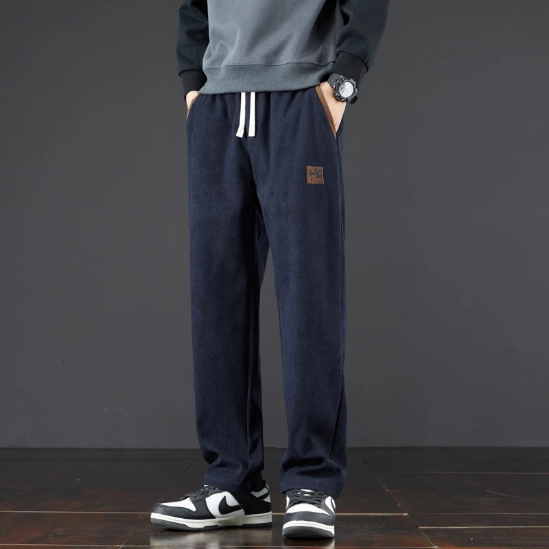 秋冬新款男士加厚休闲裤潮流时尚韩版阔腿宽松百搭弹力直筒长裤子