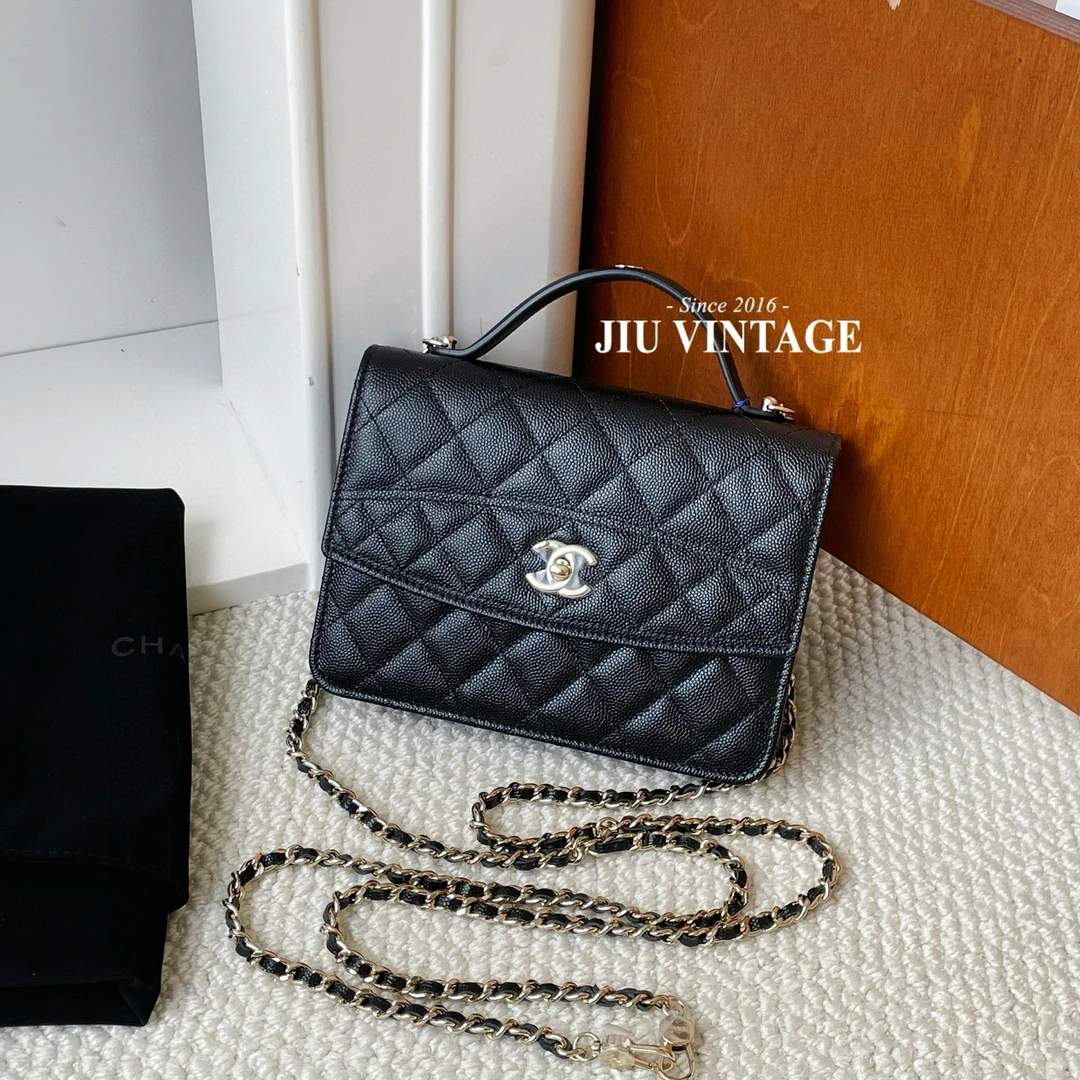 未使用 Chanel/香奈儿 25C黑金荔枝牛皮双肩包芯片JM2-8147