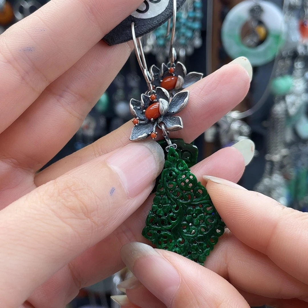 豫***)翡翠银S925镶嵌耳饰599hnhh