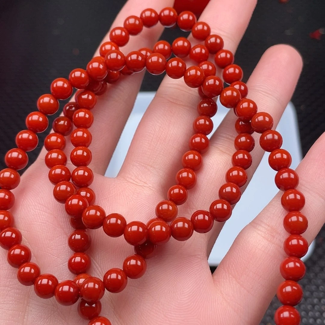 南红玛瑙未镶嵌6mm柿子红圆珠108颗长链
