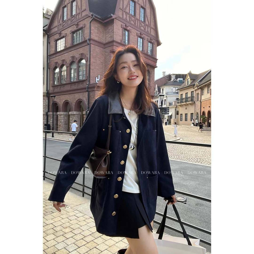 大婉酱微胖定制【威尔蓝爵】秋冬高级感撞色polo领夹克外套女 2710D