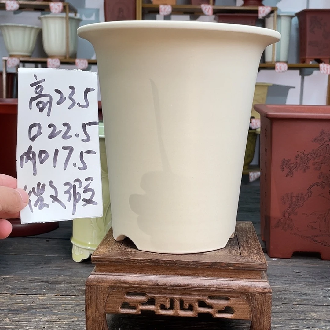 花盆紫砂花盆花盆哑光白釉瑕