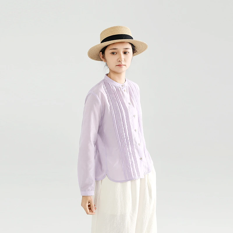 尘染高级感衬衫女2025早春新款桑蚕丝棉宽松显瘦小衫短款气质上衣