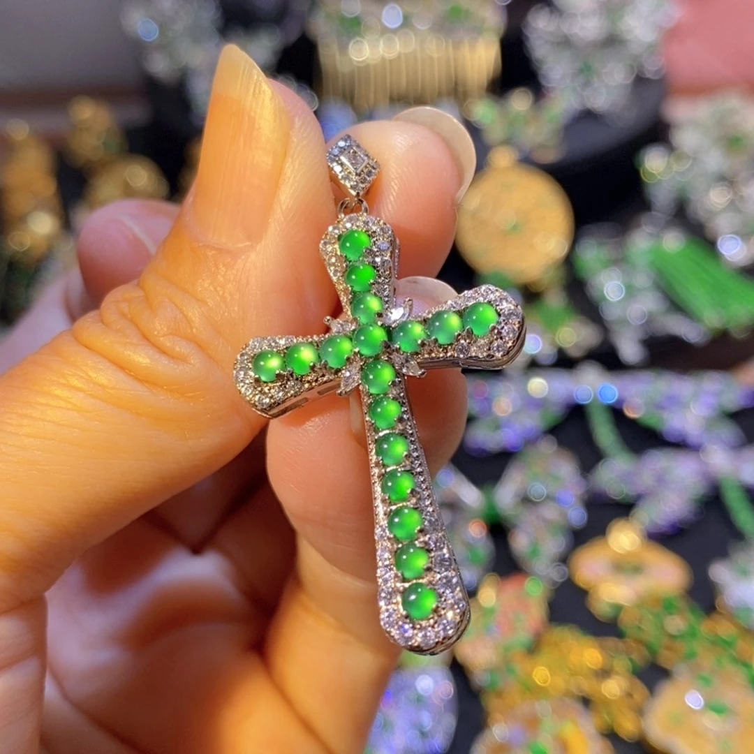 银S925镶嵌挂件翡翠