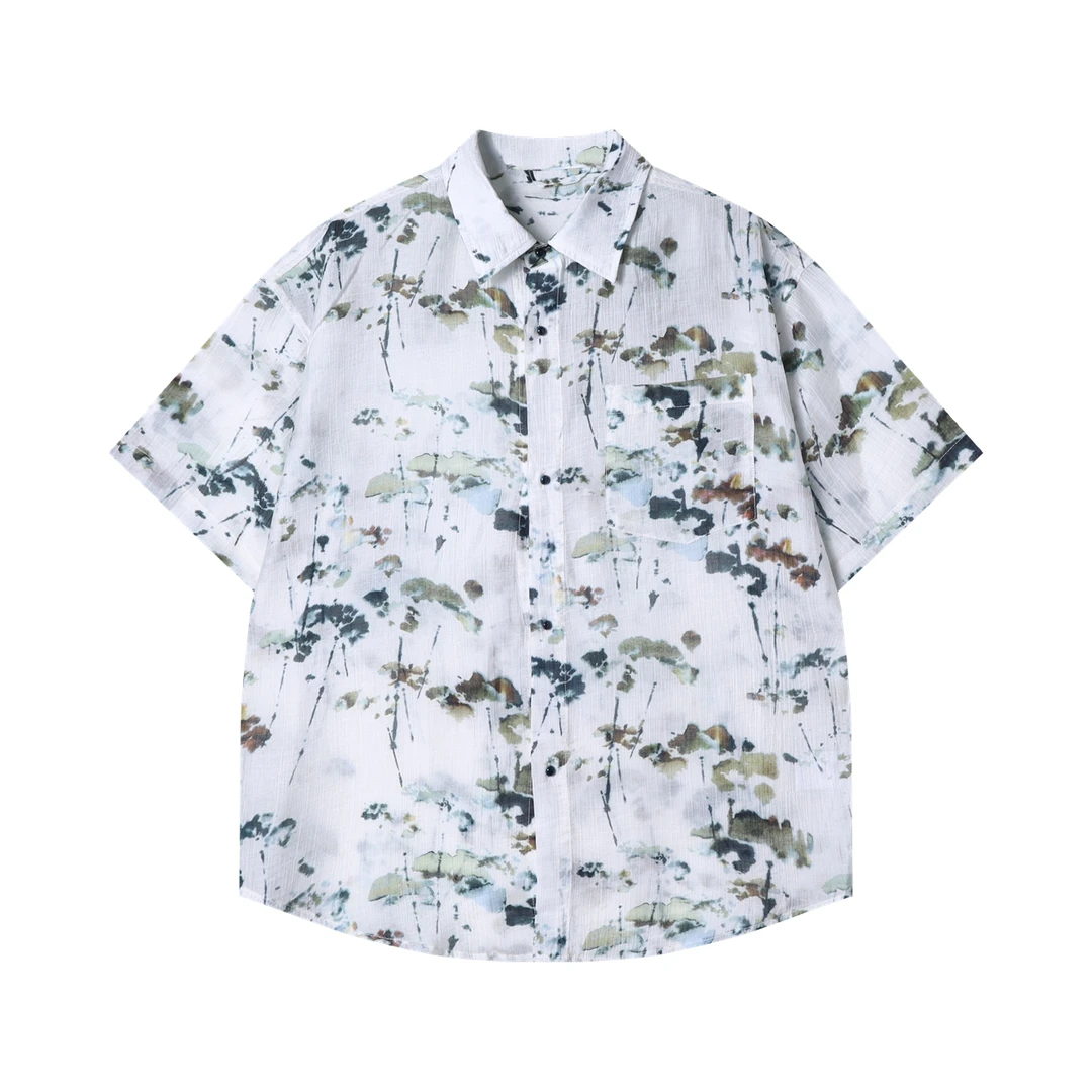夏季高级感新款潮牌花卉短袖衬衫复古潮流时尚休闲男士衬衣
