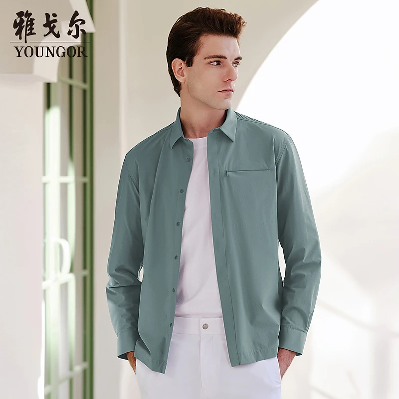 【四面弹凉感】雅戈尔春季新品休闲户外运动轻薄透气长袖衬衫外套男