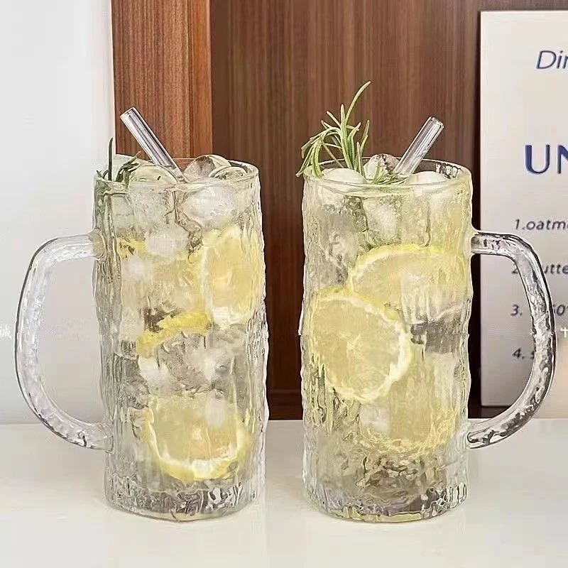 ins树纹玻璃果茶杯大容量带把果汁啤酒冷饮料杯家用夏天水杯子Df