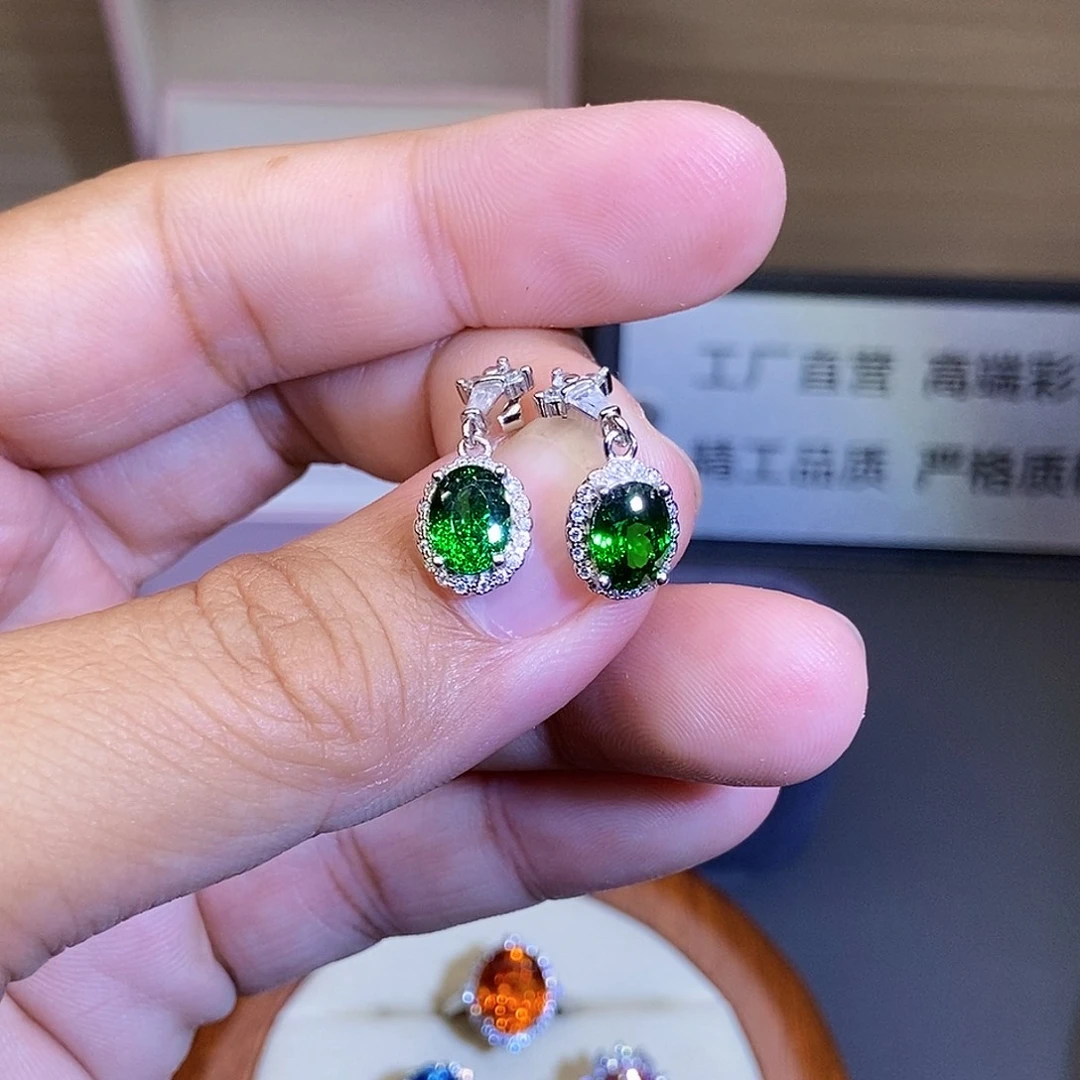 碧玺银S925镶嵌耳饰
