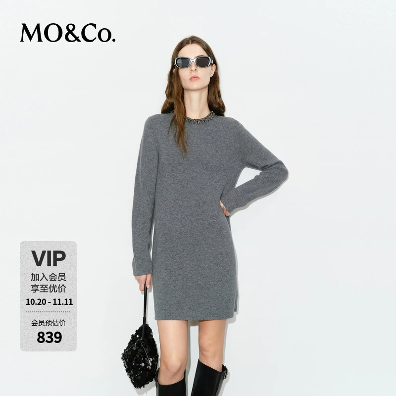 【流光风】MOCO冬绵羊毛×山羊绒手工钻饰领连衣裙MBD4DRS042