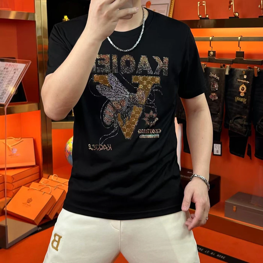 2025夏季新款时尚休闲男士T恤短袖潮流百搭修身轻奢帅气圆领半袖